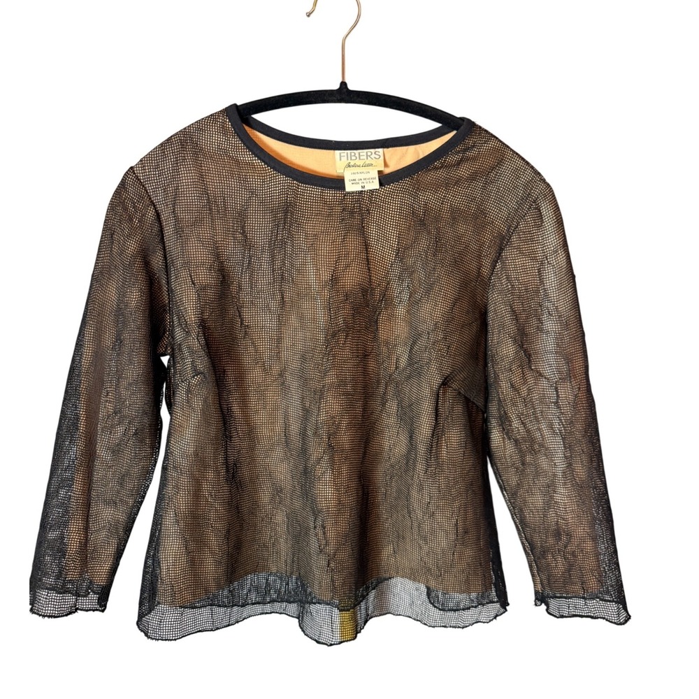 Sheer Black Mesh Long Sleeve Top Y2K Grunge Festival Layering Size M